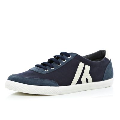 Navy colour block lace up plimsolls