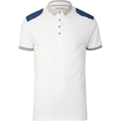 White denim shoulder patch polo shirt