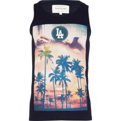 Navy LA palms print vest