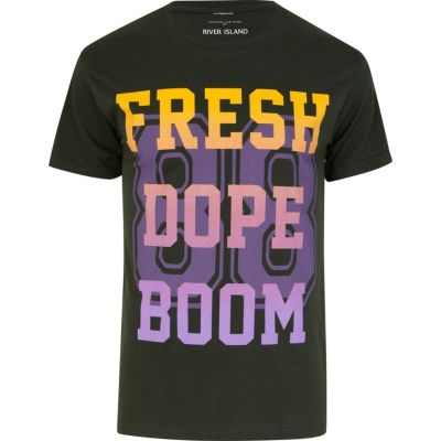 Green fresh dope boom print t-shirt