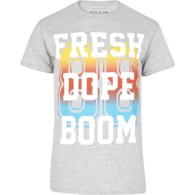 Grey marl fresh dope boom print t-shirt