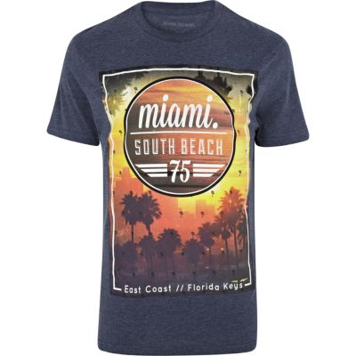Navy Miami South Beach print t-shirt