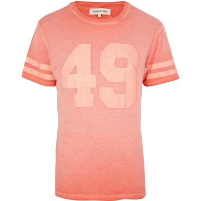 Bright orange washed varsity print t-shirt