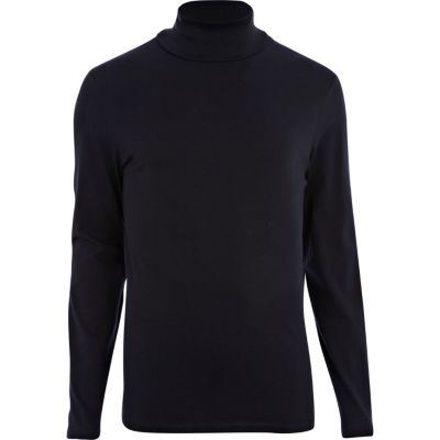 Navy roll neck long sleeve t-shirt
