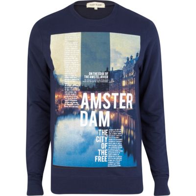 Navy Amsterdam photo print sweatshirt