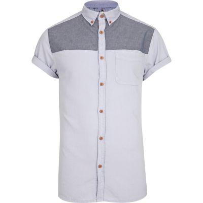 Pale blue chambray yoke short sleeve shirt 