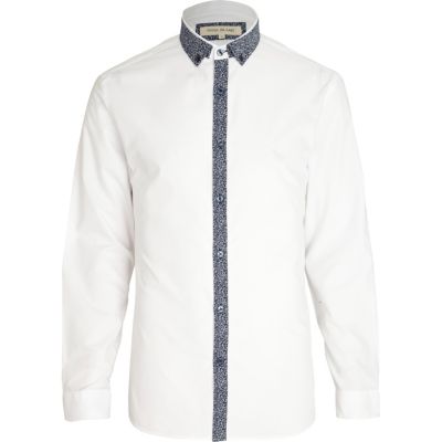 White contrast print placket shirt