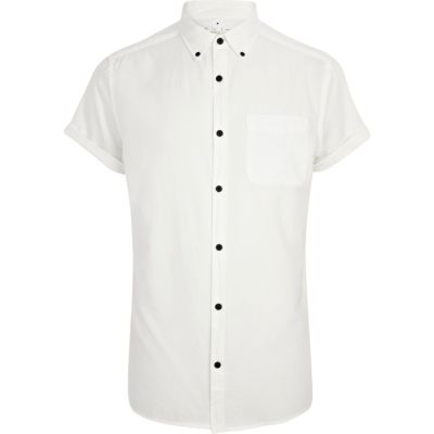 White contrast button Oxford shirt