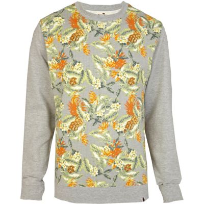 Grey Bellfield tropical print sweatshirt