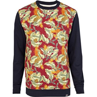 Navy Bellfield tropical print sweatshirt