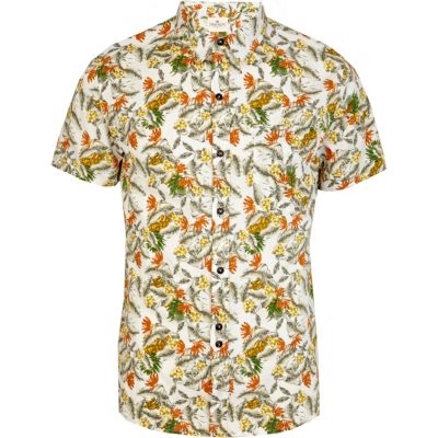 Ecru Bellfield tropical print shirt