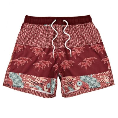 Red Bellfield oriental print swim shorts 