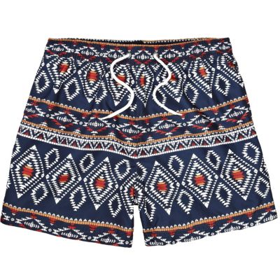 Navy Bellfield tribal print swim shorts 