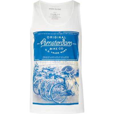 White Amsterdam bike print vest