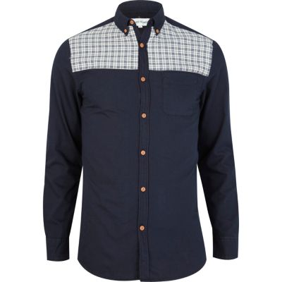Navy check panel Oxford shirt