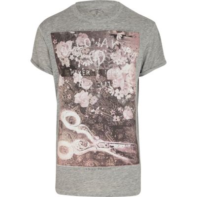 Grey burnout Holloway Road floral t-shirt