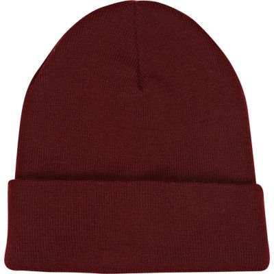 Dark red knitted turn up beanie hat 
