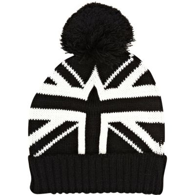 Black and white union jack beanie hat