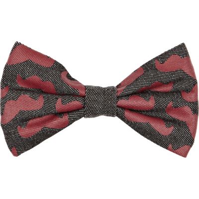 Grey moustache print bow tie