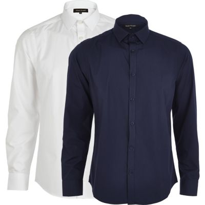 Navy and white long sleeve shirt pack