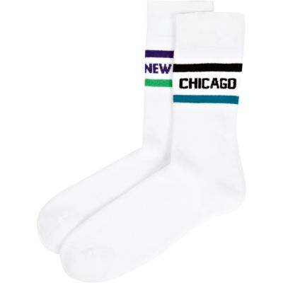 White NY Chicago print socks pack