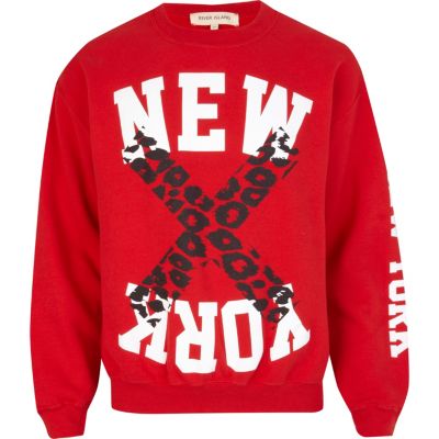 Red New York leopard print sweatshirt