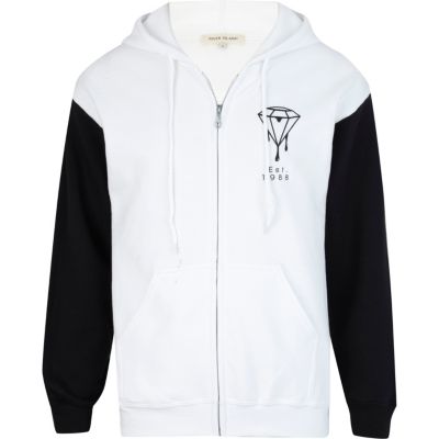 White and black dope print back hoodie