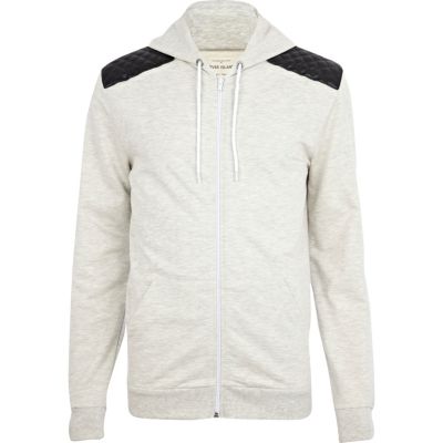 Ecru marl quilted shoulder patch hoodie