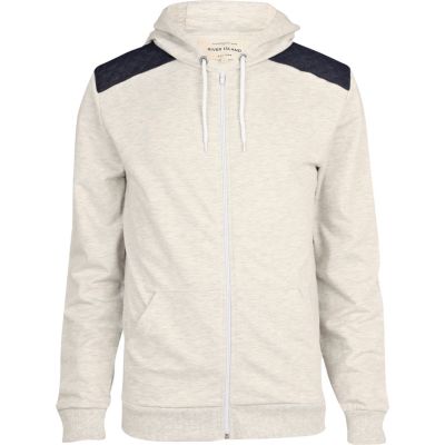 Ecru marl quilted patch zip through hoodie