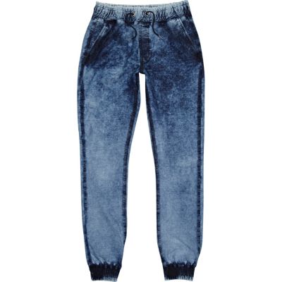 Mid wash bleached denim skinny joggers