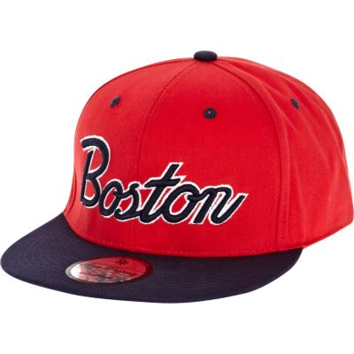 Red Boston flat peak cap