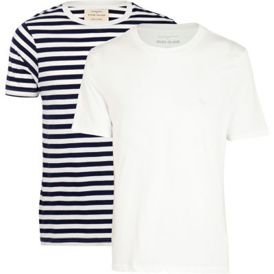 White and stripe crew neck t-shirt pack