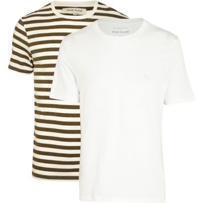 White and khaki stripe t-shirt pack