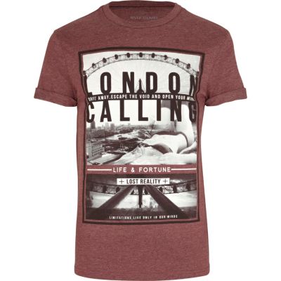 Red marl London calling print t-shirt 