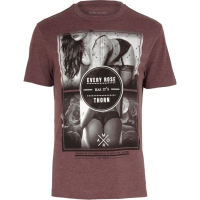 Red every rose photo print t-shirt