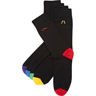 Black coloured moustache print socks pack