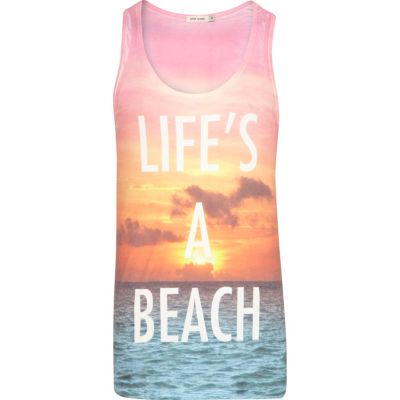 Ecru life's a beach front print vest
