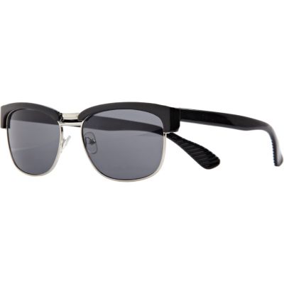 Black half frame retro sunglasses