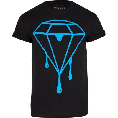 Black dripping diamond print t-shirt 