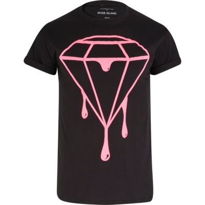 Pink neon dripping diamond print t-shirt