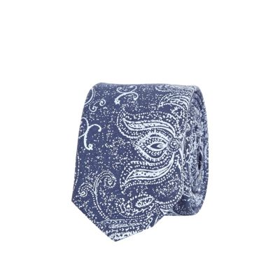 Blue paisley print tie