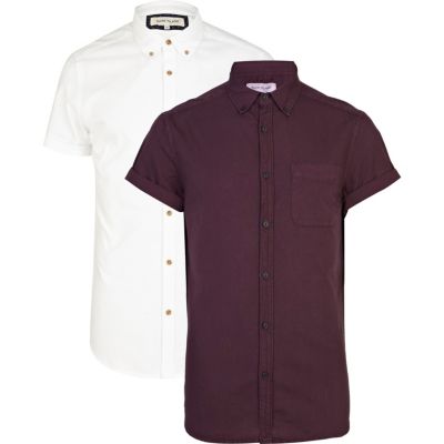Dark berry and white Oxford shirt pack