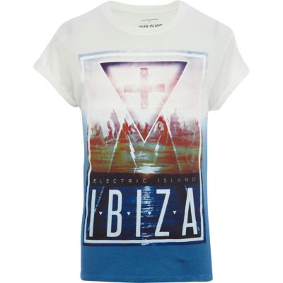 Blue dip dye Ibiza print t-shirt