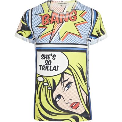Blue BANG retro print t-shirt 