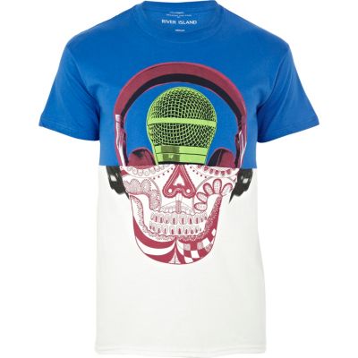 Turquoise microphone split print t-shirt