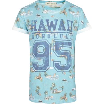 Green Hawaiian print short sleeve t-shirt
