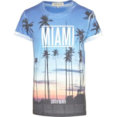 Blue Miami sunset print t-shirt