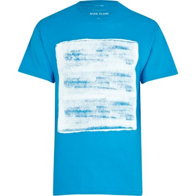 Turquoise abstract square print t-shirt