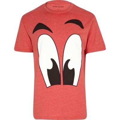 Red cartoon eyes print t-shirt