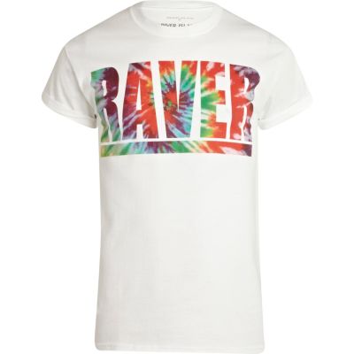White tie dye raver print t-shirt